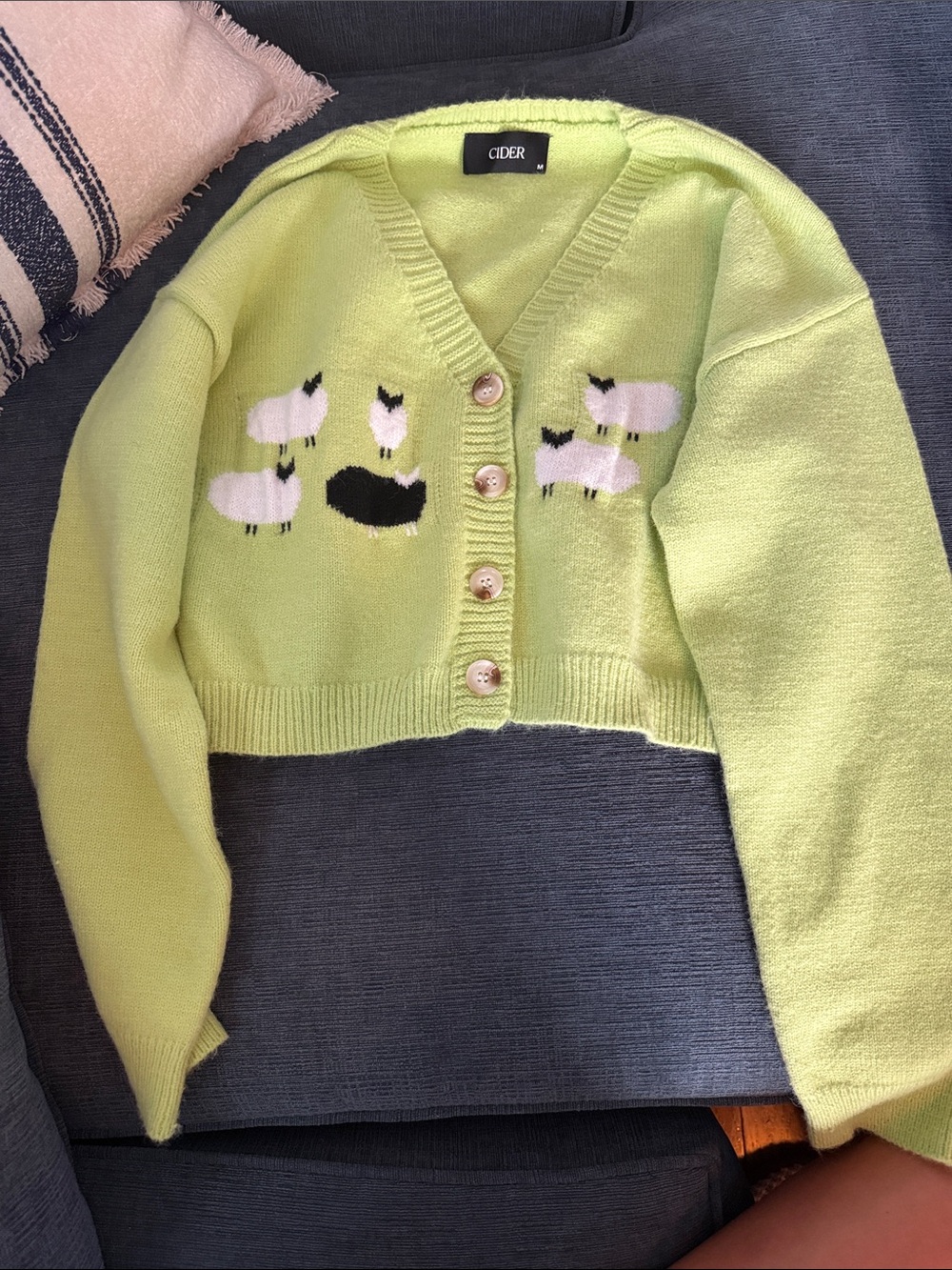Cider Lime Green Sheep Cropped Cardigan